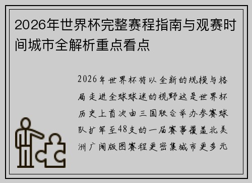 2026年世界杯完整赛程指南与观赛时间城市全解析重点看点 2026年世界杯完整赛程指南与观赛时间城市全解析重点看点