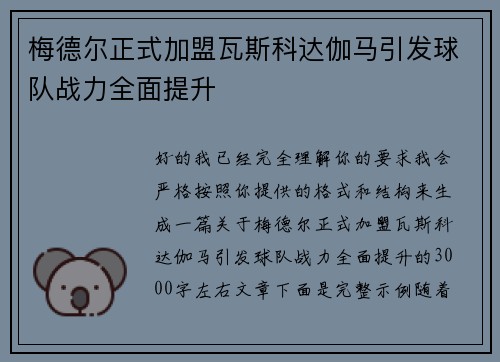 梅德尔正式加盟瓦斯科达伽马引发球队战力全面提升 梅德尔正式加盟瓦斯科达伽马引发球队战力全面提升